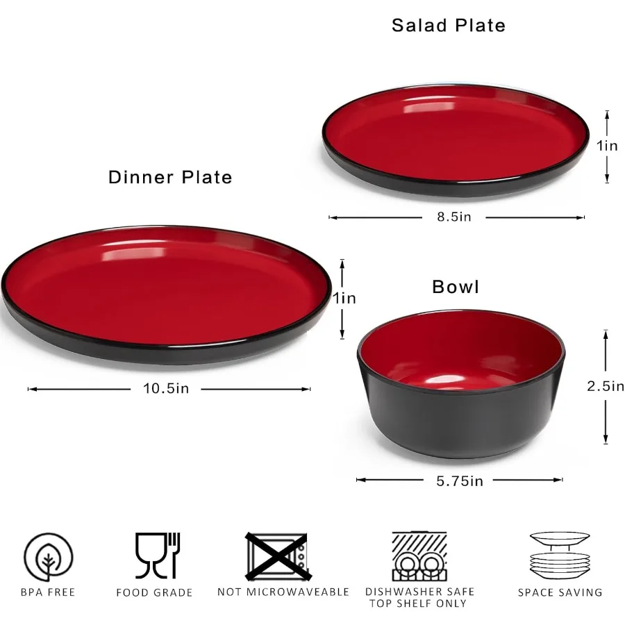 12-piece Dinnerware Sets for 4-Dinner Plates Dessert Plates Cereal Bowls Lightweight Melamine and Bowls Sets RV Kitche