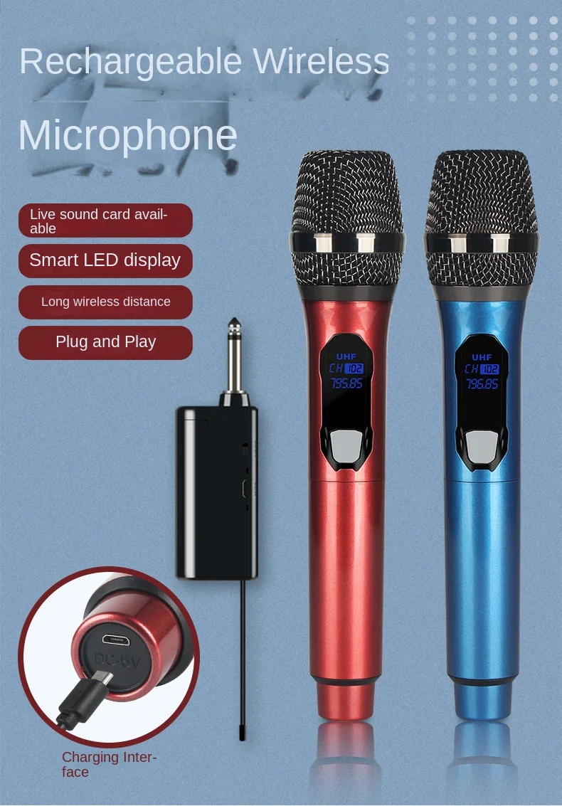 VOVIGGOL Micro Sans Fil Professionnel En Métal, 50M UHF Système Microphone Dynamique Sans Fil