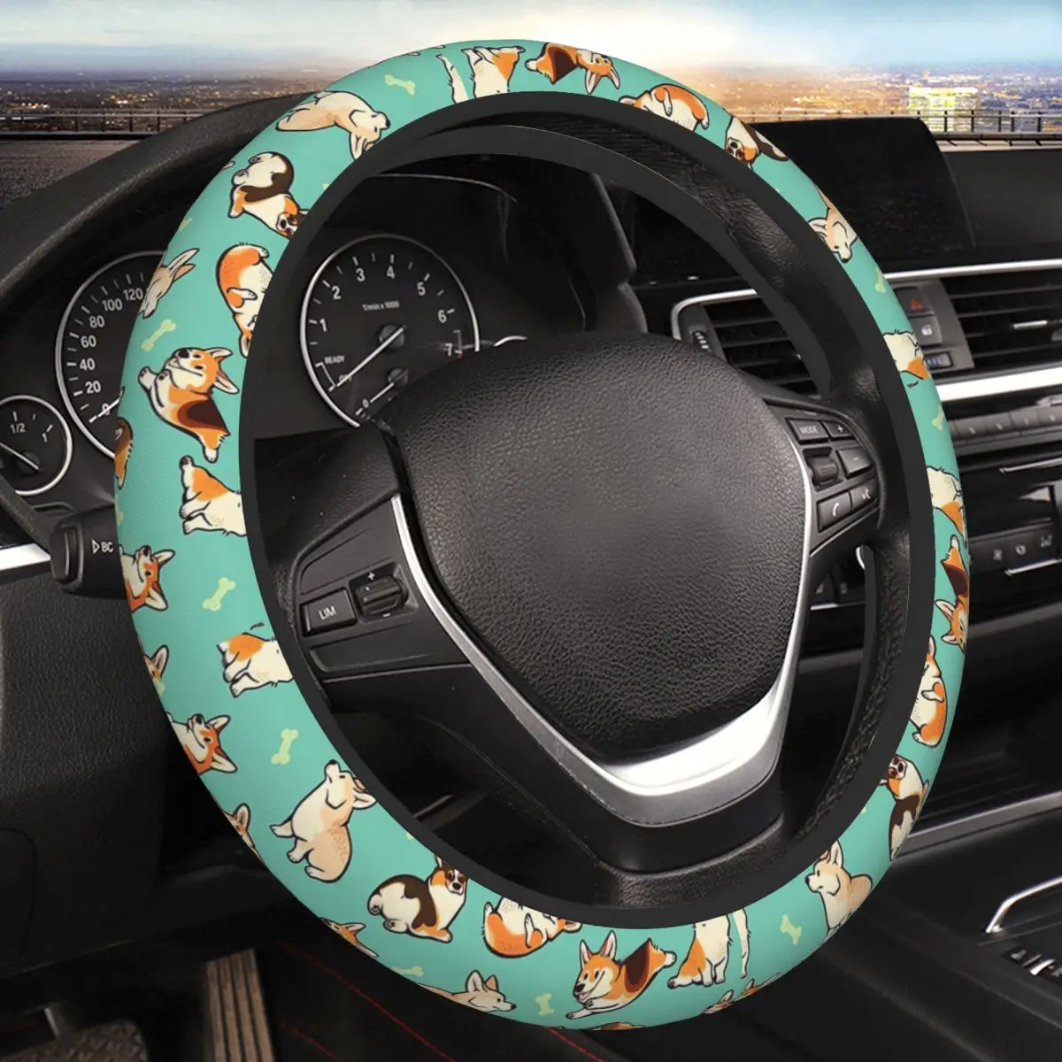 

Jolly Corgis In Green Thickening Car Steering Wheel Cover 38cm Universal Suitable Car-styling Car Accessories