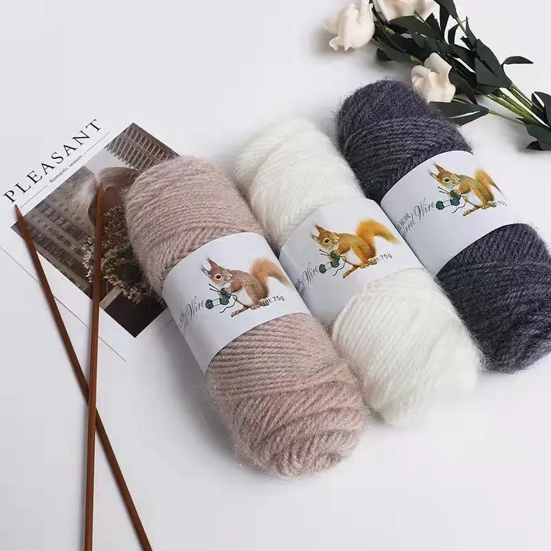 75g Squirrel Wool Yarn Fine Cashmere Worsted Hand Knitting Hread Skein for Making Sweater Scarf Hat Medium Thick Baby Line 4