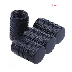 Set of 4 Silver Knurled Aluminum Tire Valve Caps - Stylish Air Valve Covers (Black)