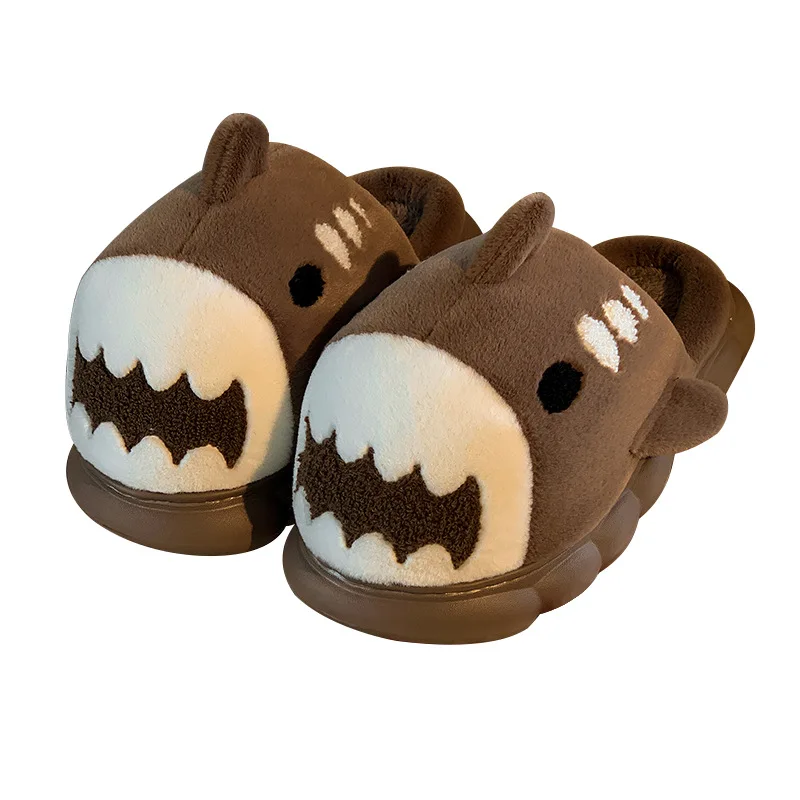 Furry Cartoon Shark Slippers Couple Warm Plush Winter Home Cotton Slippers Soft Sole Non-slip Women Men Indoor Fur Slides
