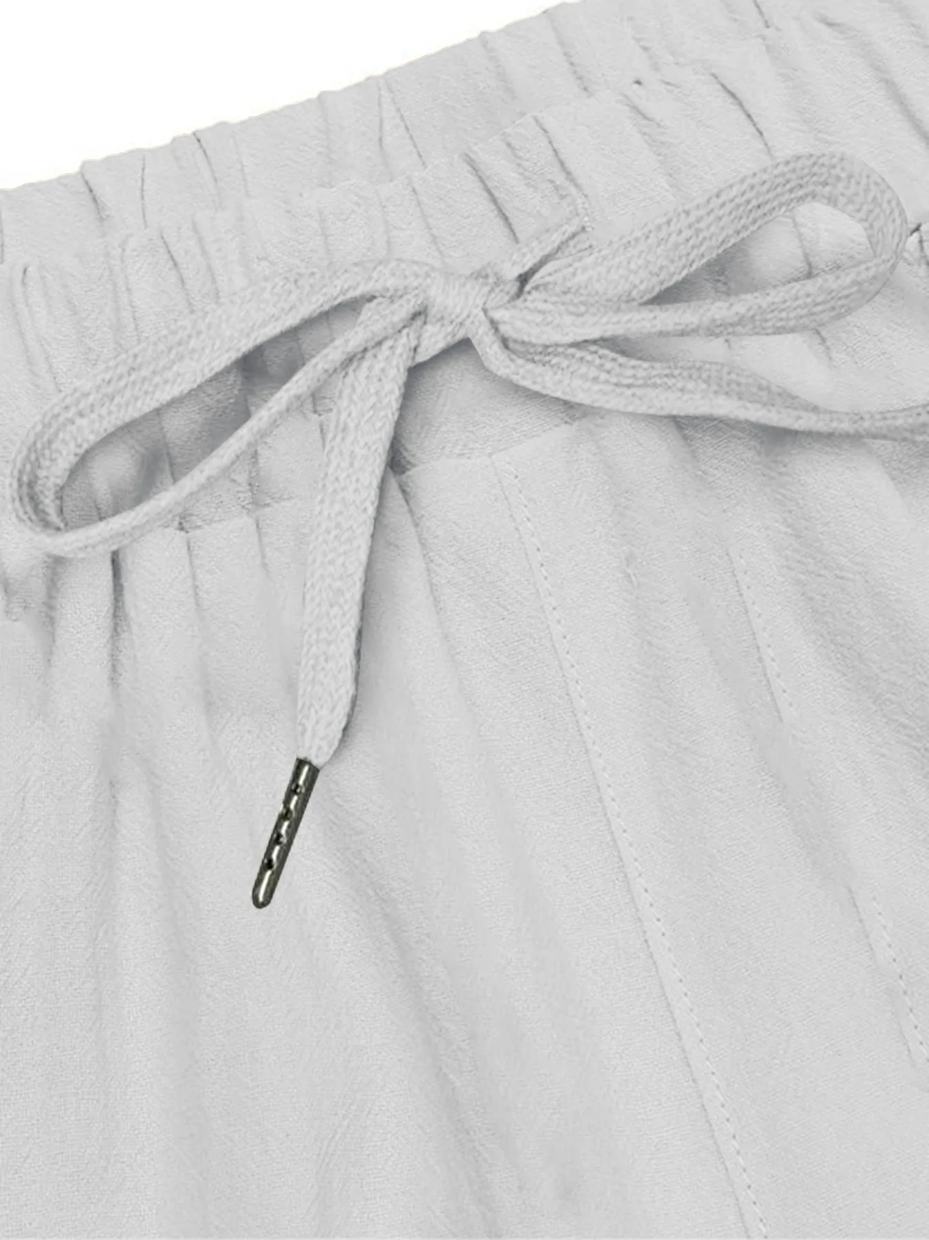 Herren Sommer Leinen Einfarbiges Stehkragen-Hemd und Hose mit Kordelzug Set Sportliches Dünnes Freizeit-Outfit mit Langen Ärmeln in Übergröße – Detail 7