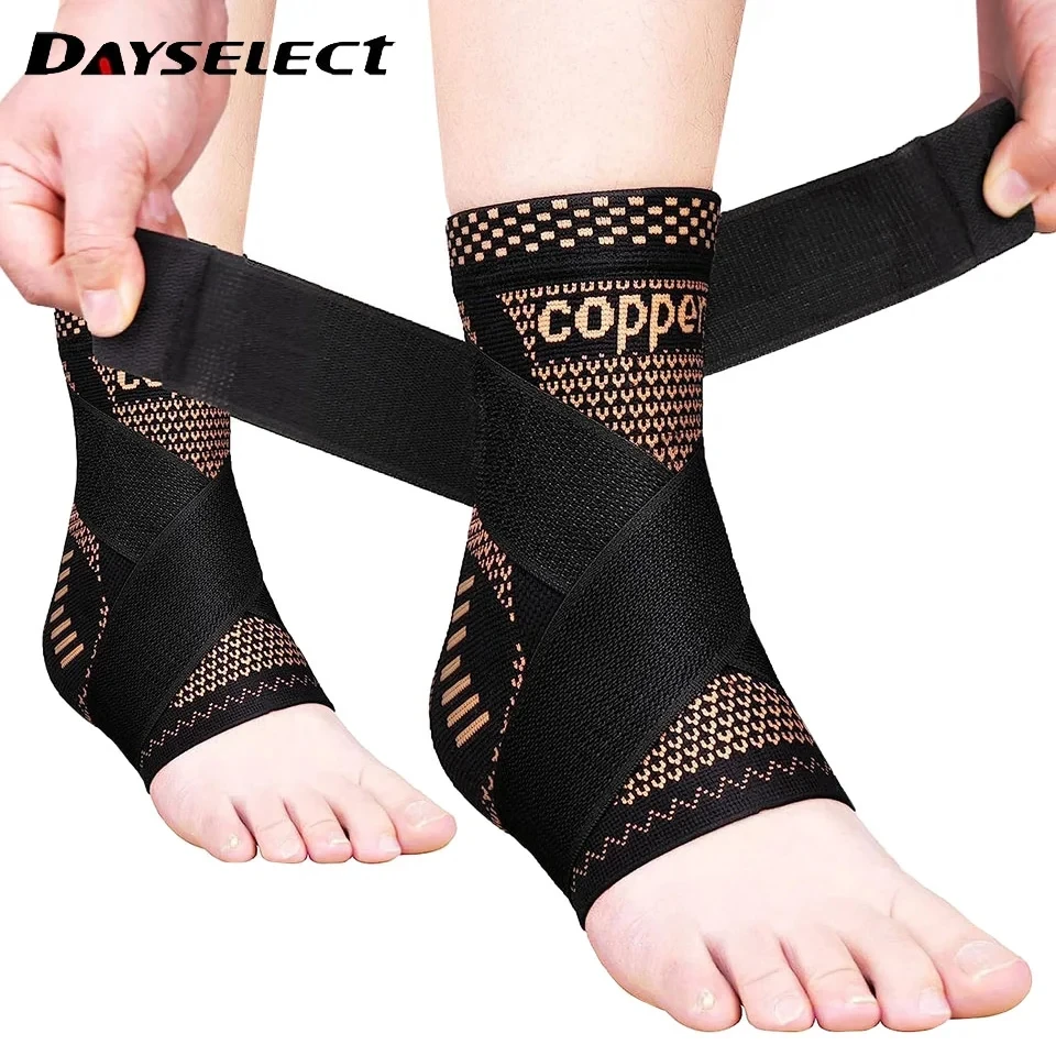 Adjustable Copper Compression Ankle Support Sleeve for Achilles Tendonitis Plantar Fasciitis Eases Swelling Sprained Ankle fitness ankle straps ankle straps ankle support ankle wrist cuffs ankle support brace