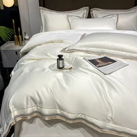Luxury Embroidery King Size 600TC Egyptian Cotton Soft Smooth Duvet Cover Sheet Set Fitted Sheet Pillowcases Hotel Bedding Set 1