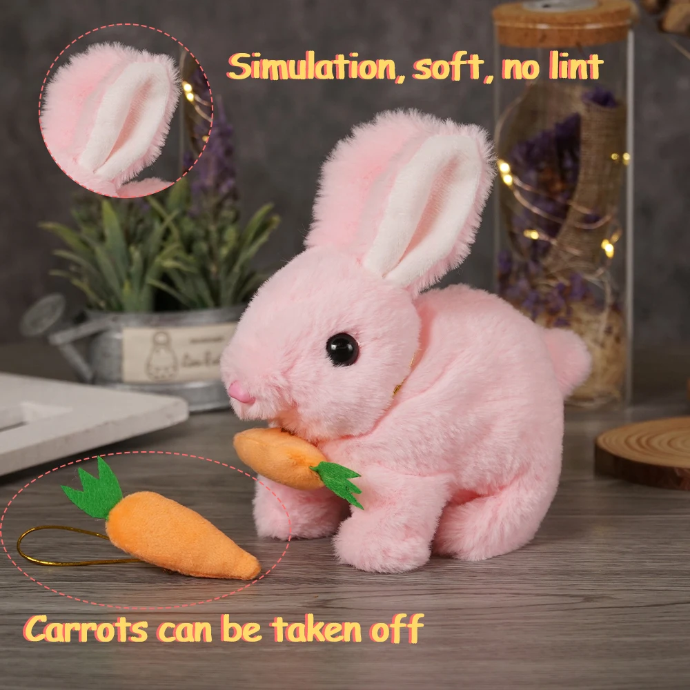 Plush toys electronic pet rabbit toy electric interactive toy electric cute carrot rabbit plush toy simulation white bunny stuffed animal doll ears glow body hopping smart pet rabbit gift