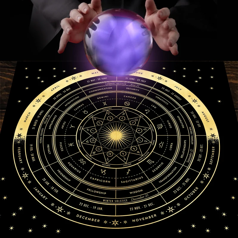 Tapestry Decorations Tarot Tapestry Wall Hanging Tarot tablecloth Altar cloth Wheel of the Zodiac Astrology Wheel of the Year sun moon Room Decor Art