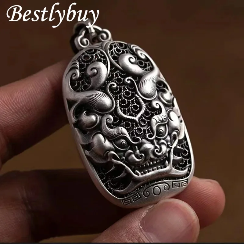 

Новый Ретро кулон из стерлингового серебра S999, властный, с вырезами, Цветочный, для привлечения богатства и сокровищ, подарок Pixiu