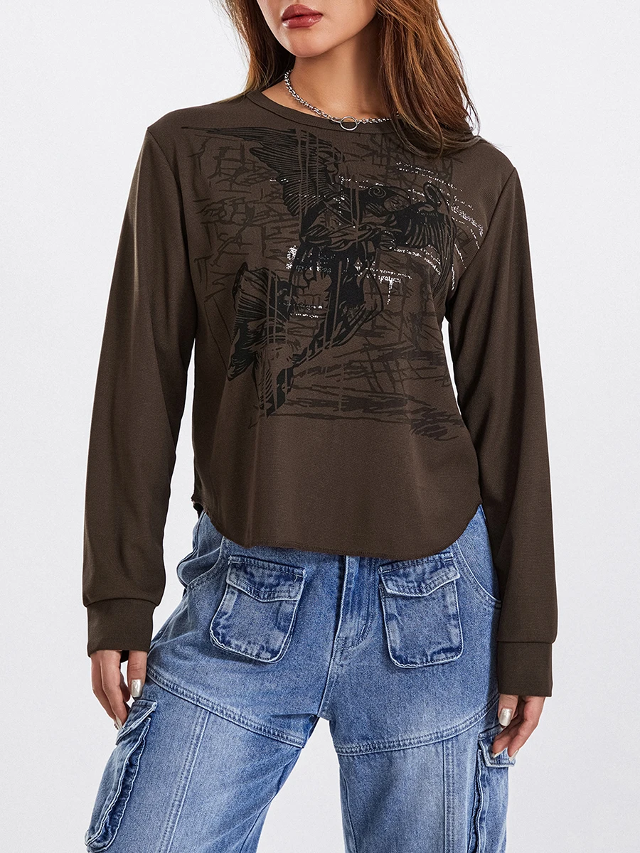 

Женская винтажная рубашка Y2K с длинным рукавом, волшебная футболка гранж, Готическая Эстетическая одежда для фотографий