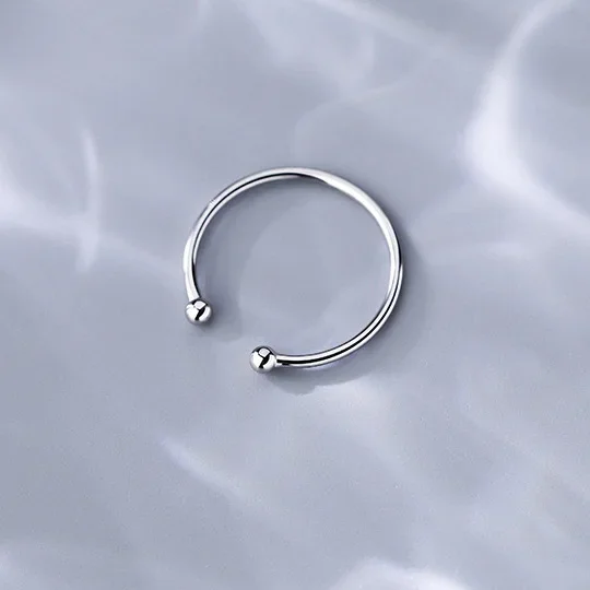 Silver ring 925 sterling silver bead adjustable for fashion women classic fine jewelry minimalist geometric