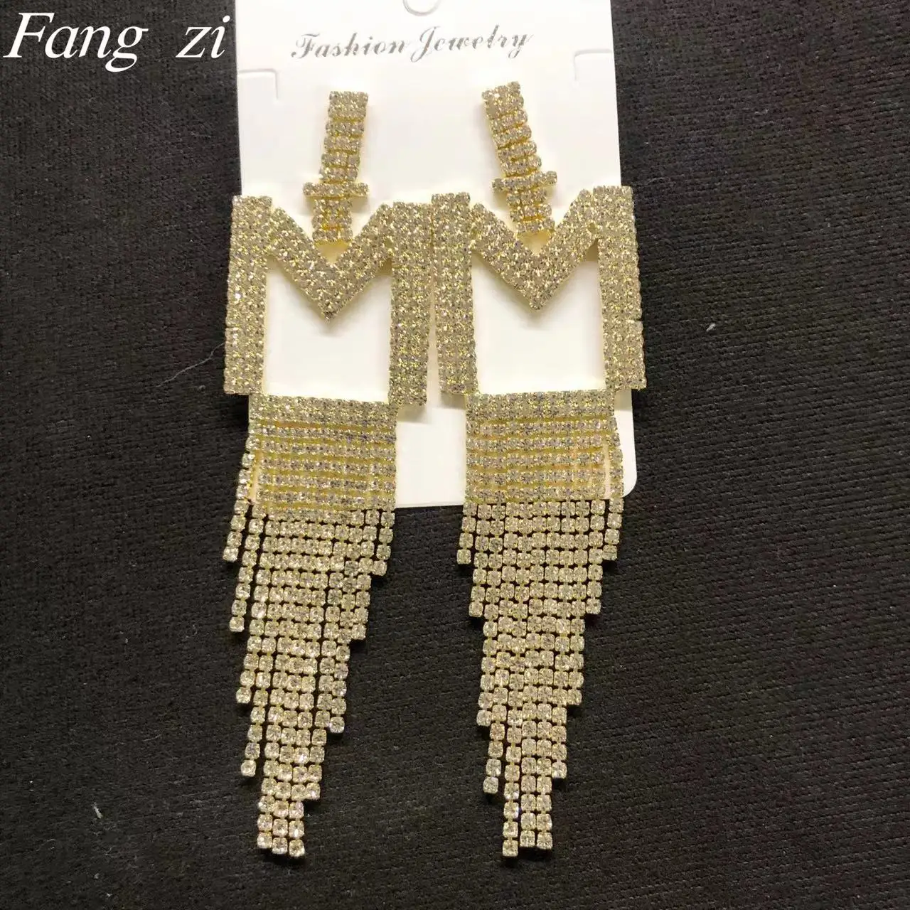 Fashion classic tassel large letter Pendant Earrings women's fashion jewelry statement BLING Crystal Pendant Earrings
