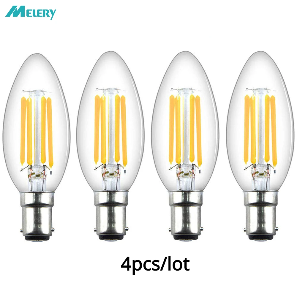 Lampadina A Filamento Di Candela A Led B15 Sbc Baionetta 4W Ba15D Vintage Bianco Caldo 2700K 40W Sostituzione Home Office Decorativo Dimmerabile