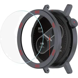 Premium Metal Bezel Ring with Tempered Glass Protective Film for CMF Watch Pro 2 (Grey Red)