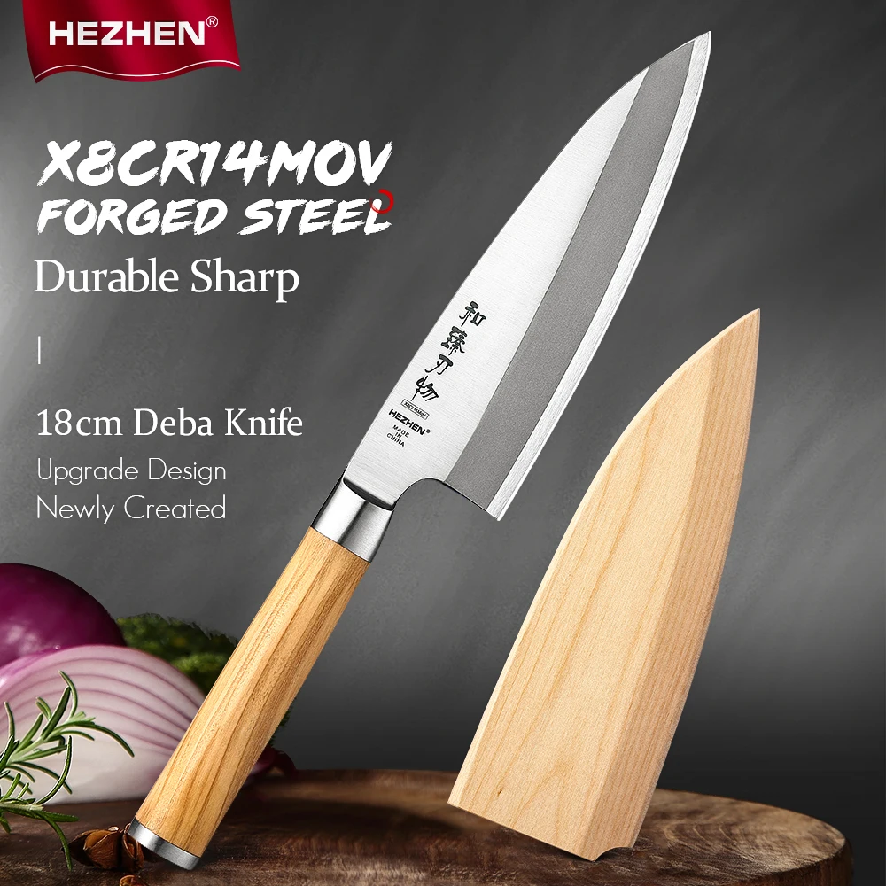 HEZHEN 180mm Deba Knife Olive Wood Handle High Quality X8Cr14MoV