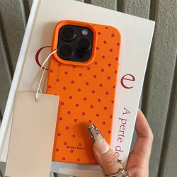 Chic Rose Red Polka Dot Lichee Pattern Phone Case Cover - iPhone 15 Plus (Orange)