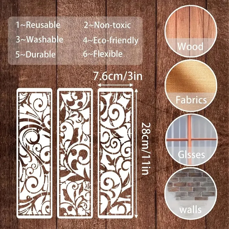 12Pcs Floral Strip Stencils 2
