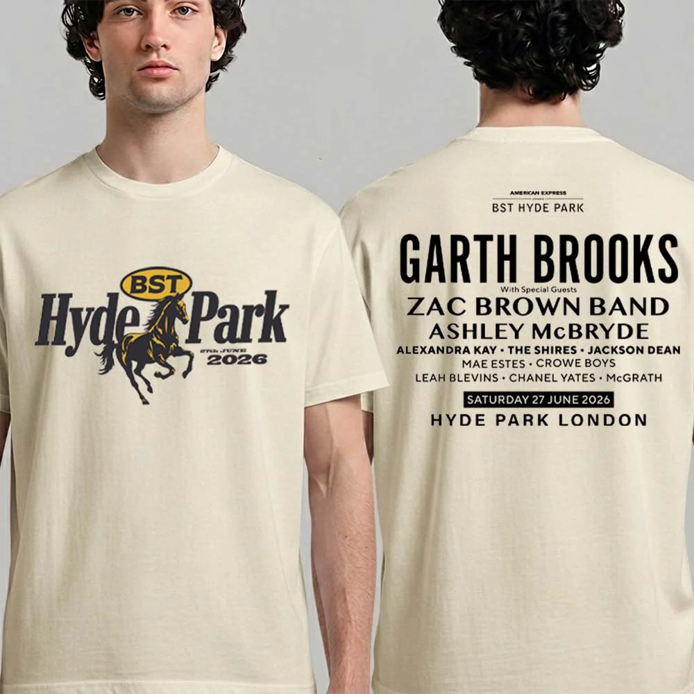 2026 Sommer BST Hyde Park Musikfestival T-Shirt 100 % Baumwolle Garth Brooks Tour Kurzarm O-Ausschnitt Lockeres, bequemes Shirt Tops