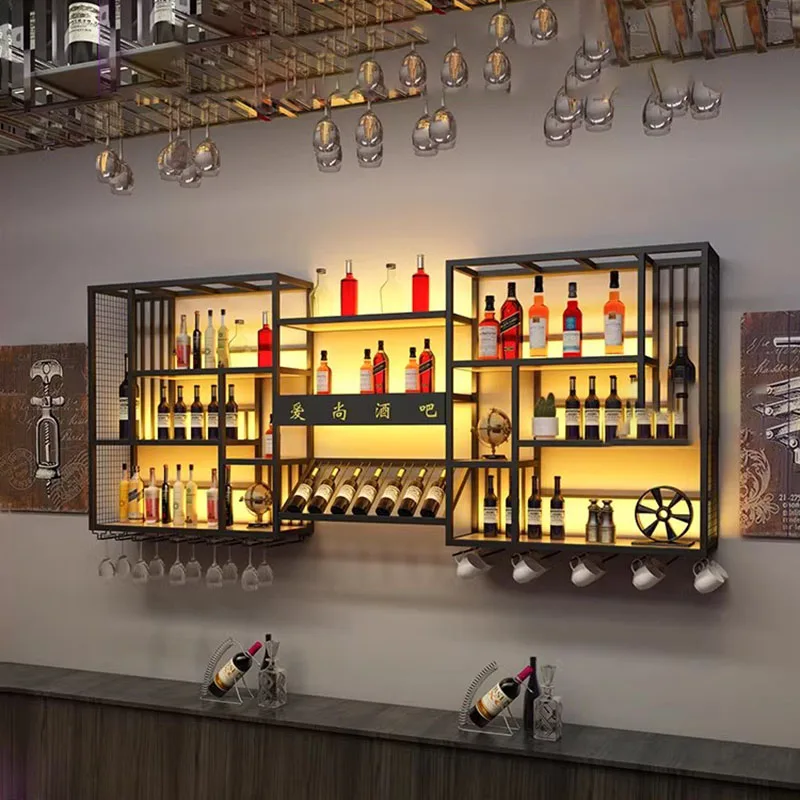 Metalic Liquor Display Wine Cabinet Hanging Whisky Club Shelf Bar Cabinet Industrial Armario Para Vinos Liquor Furniture