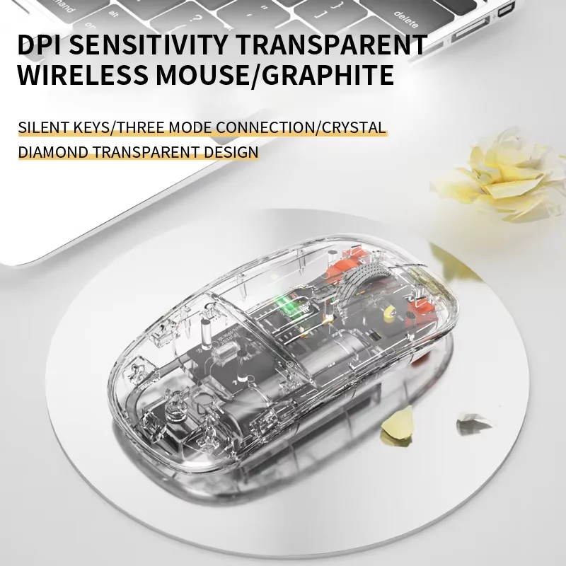 Transparent Wireless Mouse Three Modes 2.4G Bluetooth Rechargeable Mouse Luminous Light Computer Game Mice for PC Laptop