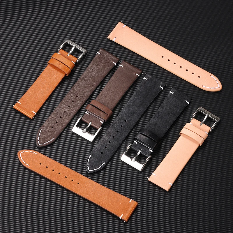 Vintage Dark Brown Handmade Genuine Leather Watch Strap with Quick Release