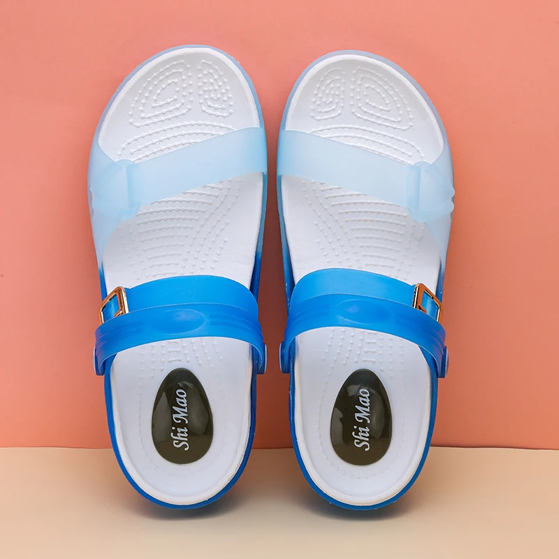 2023 Women's Blue Summer Sandals Rubber Jelly Shoes Non-slip Comfortable Soft Women's Slippers Beach Shoes Indoor Slide