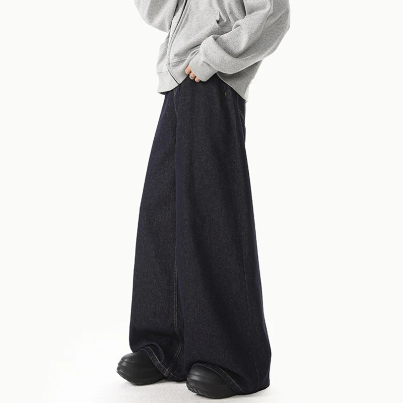 FEWQ Korean Style Men's Denim Pants Solid Color Straight Casual Trousers Wide Leg Loose Male Jeans Menswear Spring 2025 24K1200 5