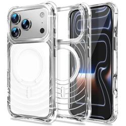 Water Ripple Shockproof Clear Magnetic Case with Magsafe - Compatible Wireless Charging - Transparent Hard Back Cover - iPhone 17 Pro (White)