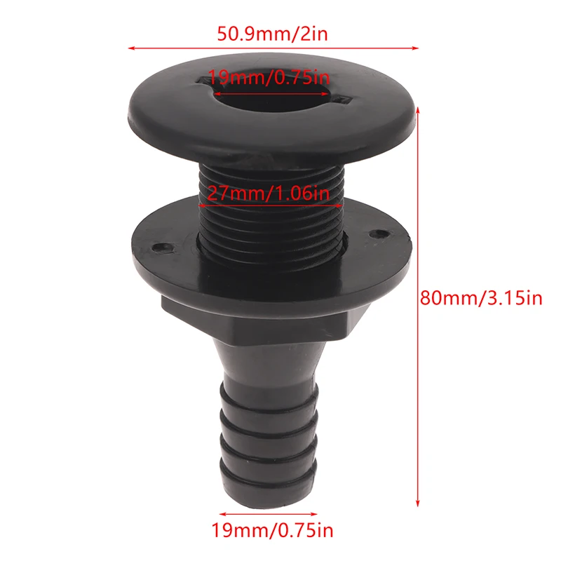 Boats Fitting Boat Through Hull Connector 3/4in ABS Plastic Hose Coupling Drain Outlet Accessory Drain Scupper Thru Hull Fitting