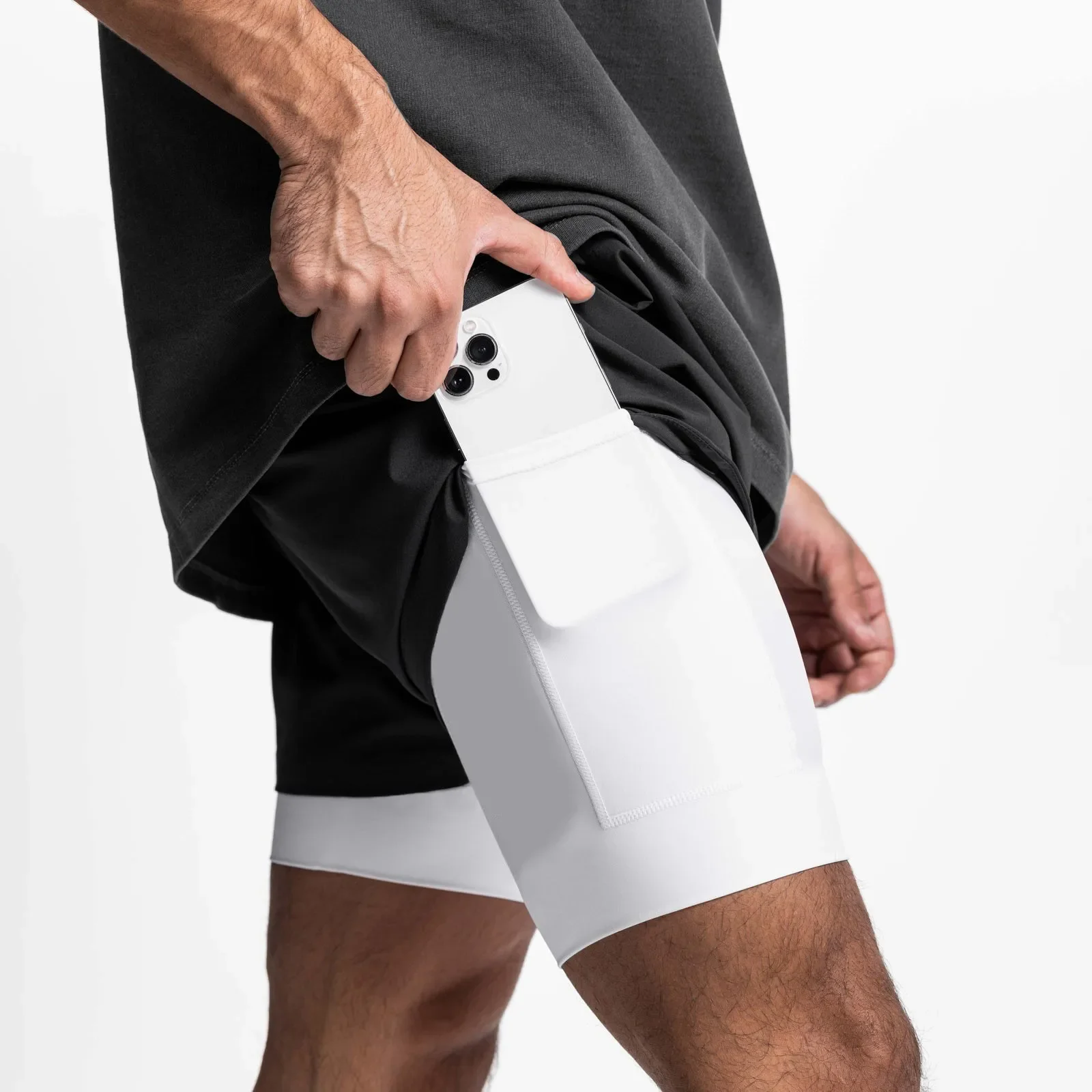 Summer New Men's Fitness Sports Shorts Double Layer Casual Exercise Five-Quarter Pants Home Direct Supply Skateboard Long Pants