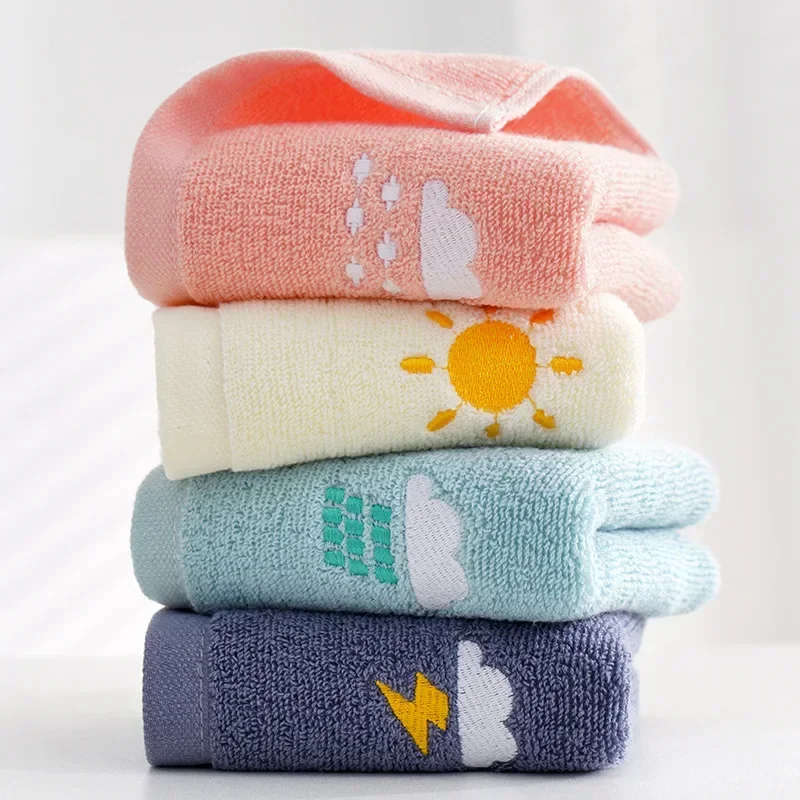 Description Picture 2 of item1PC Children Towels Baby Face Towel Soft Embroidered Weather Cotton Bath Towels for Newborn Kids Handkerchief Shower Washcloth