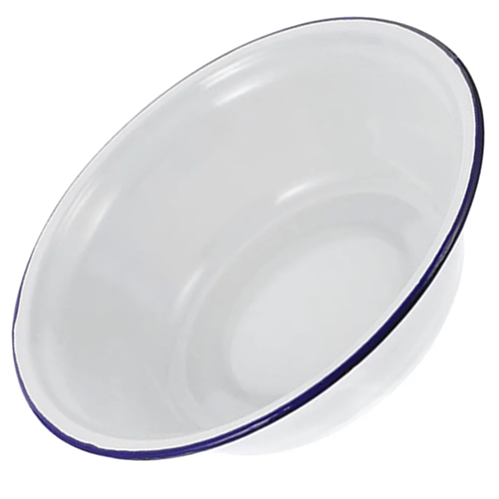White Enamel Bowl Household Enamelware Salad Basin Cooking Utensils Retro Enameled Soup