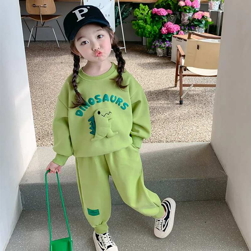 Spring Autumn Sportswear Girls Clothing Set Cartoon Dinosaur Toddler Kids Tracksuit Kids Boys Sets Outfit Hoodies and Pants