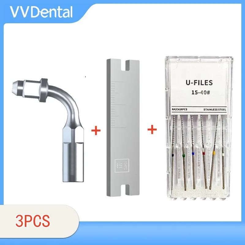 VVDentalUltrasonicScalerEndoTipWith6pscStainlessSteelUfile