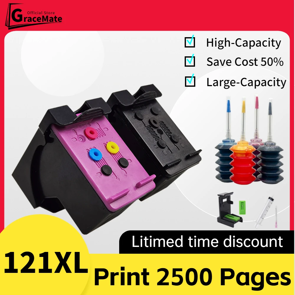

GraceMate 121XL Ink Cartridge Compatible for HP 121 HP121 hp121xl for HP Deskjet D2563 F4283 F2423 F2493 F4213 F4275 Printer