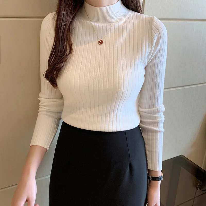 

Half High Collar Bottom Sweater for Women with Thin Spring and Autumn Short Style Sweater, Long Sleeved Knitted Sweater Top