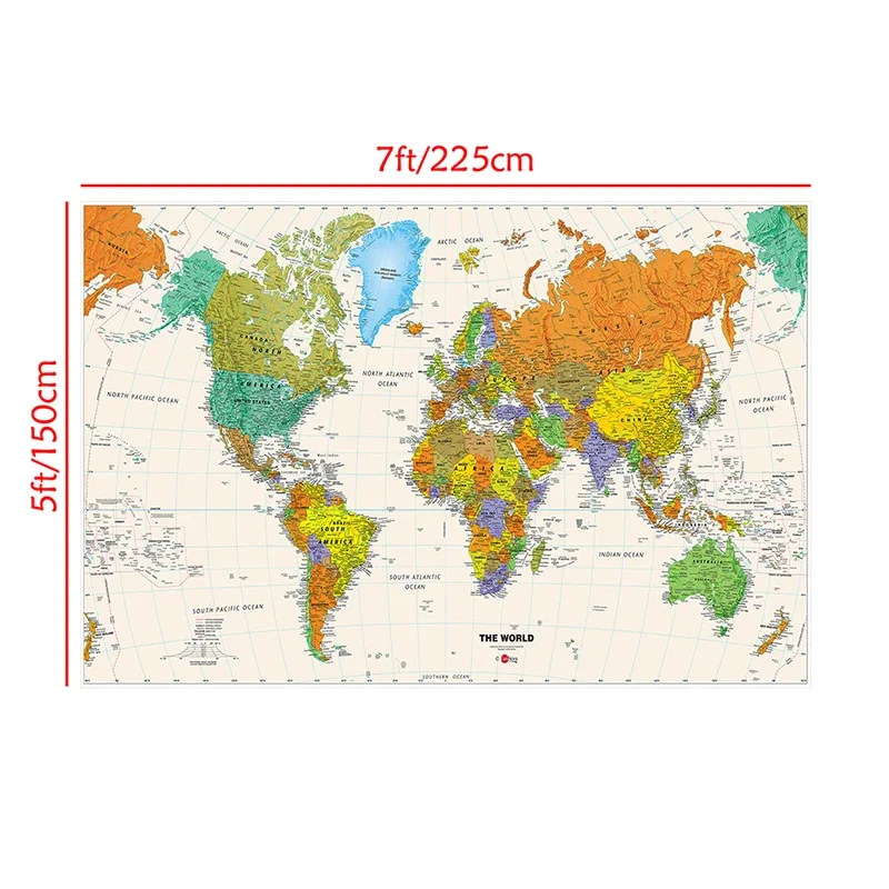 The World Map Educational Poster Map 150x225cm Foldable Non-woven Background for Travel and Trip Office & School Supplies