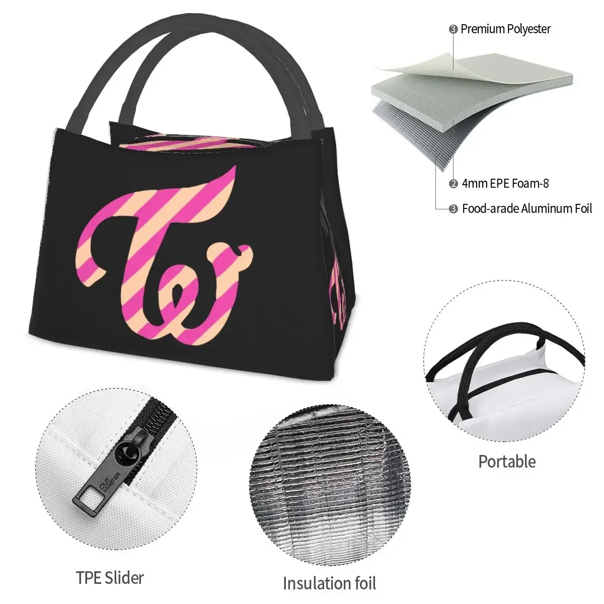 T-Twicecoasterss Lunch Bag Twice Funny Lunch Box School Portable Tote Food Bags Print Cooler Bag