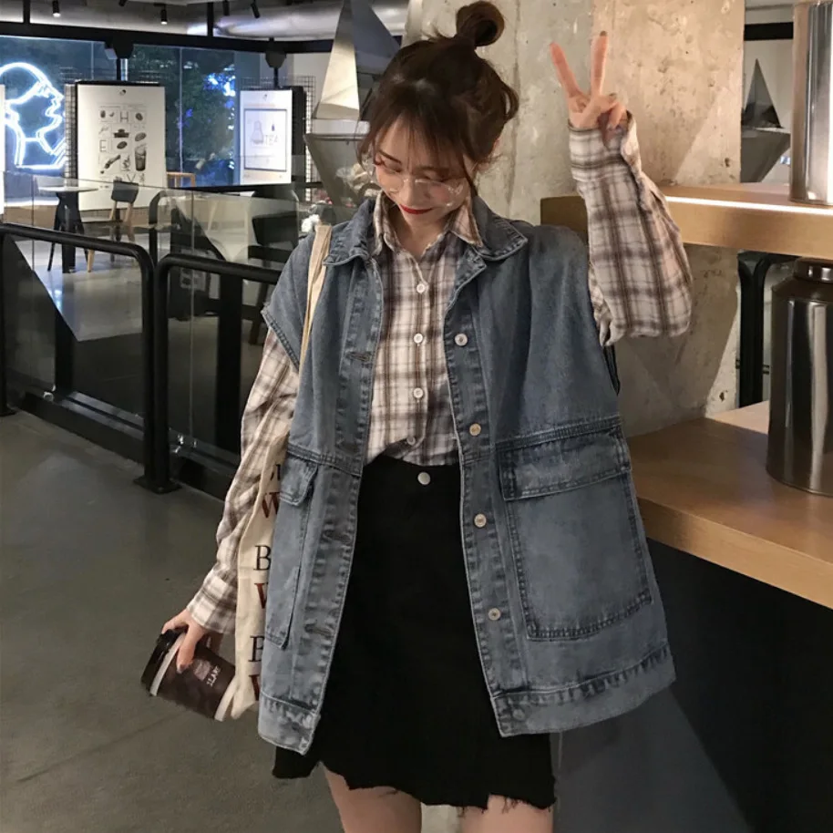 

Autumn Student Denim Vest Women's Korean Version Slim and Versatile Fashion Loose Relaxed Sleeveless Vest Coat