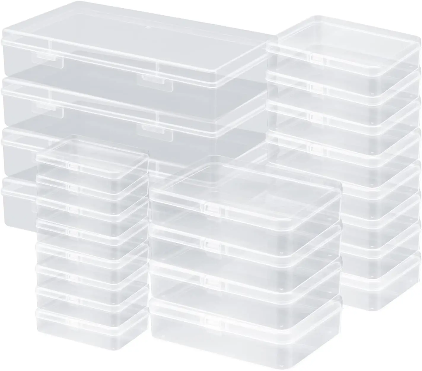 24 Pieces Mixed Sizes Rectangular Empty Mini Clear Plastic Organizer  Storage Box Containers with Hinged Lids for Small Items and