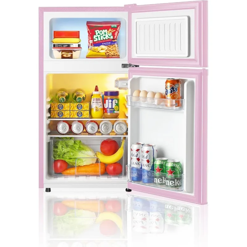 Mini Fridge with Freezer, 3.2 Cu.Ft, 2 Doors Compact Mini Refrigerator with Separate Freezer for Dorm, Bedroom 2 Mini Fridge with Freezer, 3.2 Cu.Ft, 2 Doors Compact Mini Refrigerator with Separate Freezer for Dorm, Bedroom 2