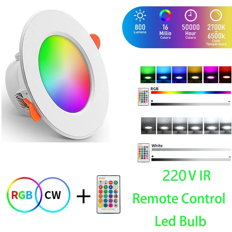 AC 220V Smart Ceiling Lamp Indoor Round Recessed Spot LED APP Control 10W 15W RGBCW Color Changing Dimmable Ceiling Light