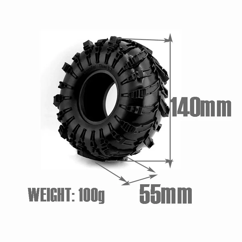 1:10 RC 락 버기 크롤러 자동차용 고무 타이어 휠, 2.2 인치, 초대형 140x55mm, Traxxas TRX4 Axial SCX10 90046 Capra RBX10