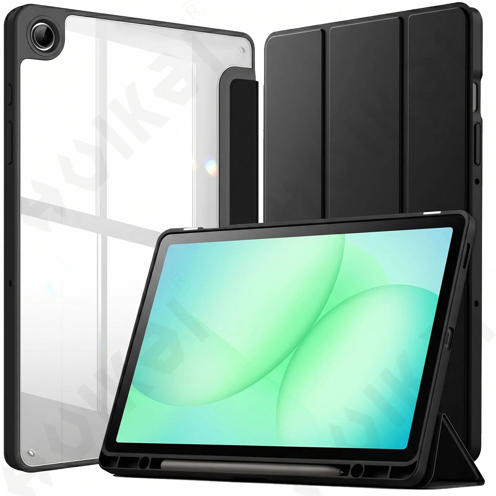 Slim Translucent Tri-Fold Stand Tablet Case with Pen Charging and Auto Wake/Sleep