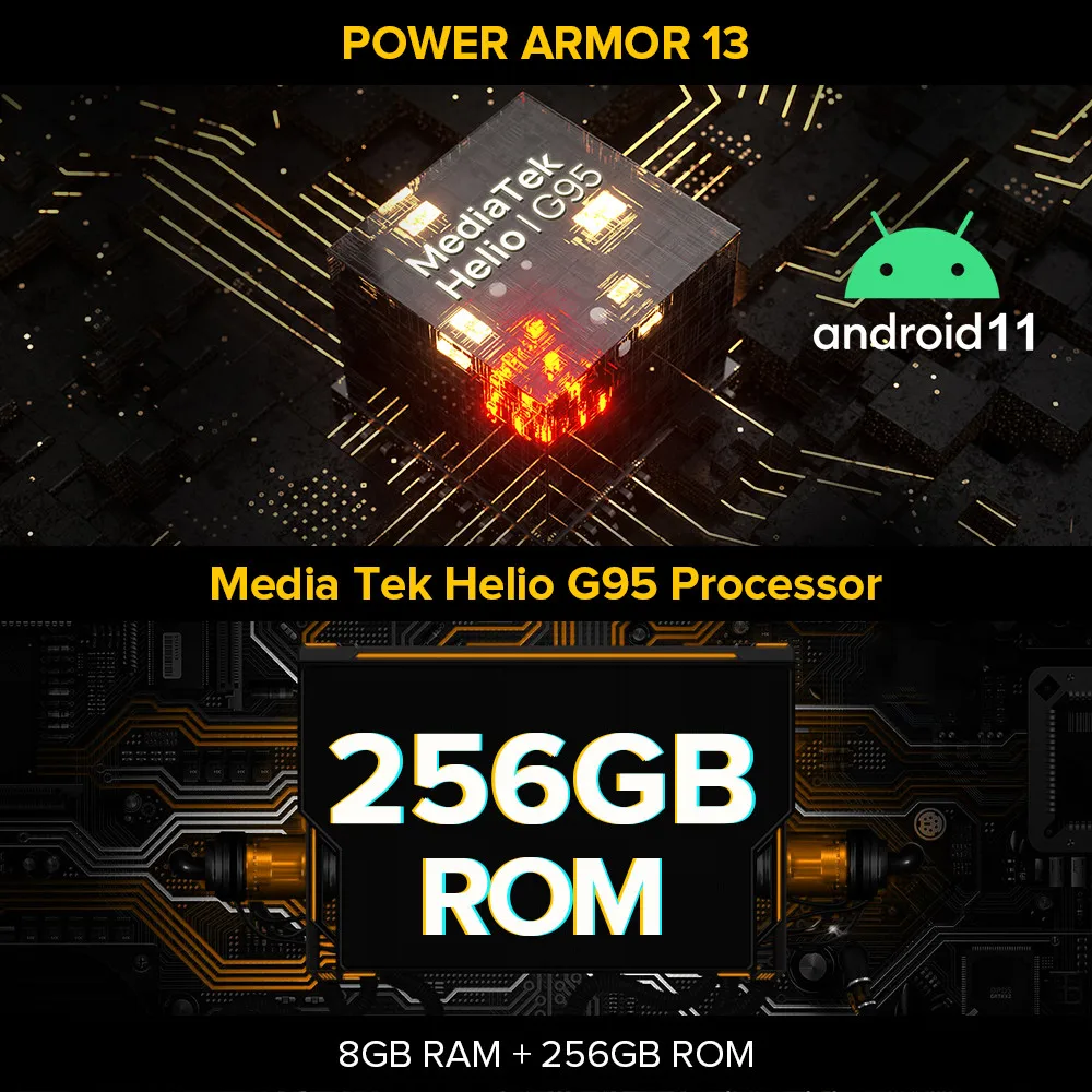 Ulefone Power Armor 13 Smartphone 13200mAh IP68/IP69K 6.81"FHD+Screen 48MP Rear Camera 8G+256G NFC Android 11.0 Mobile Phone 3