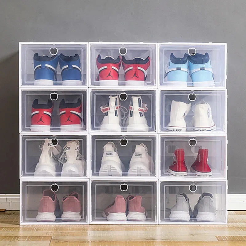 

6pcs/Set Transparent Shoe Box Shoes Organizers Plastic Thickened Foldable Dustproof Storage Box Stackable Combined Shoe Cabinet