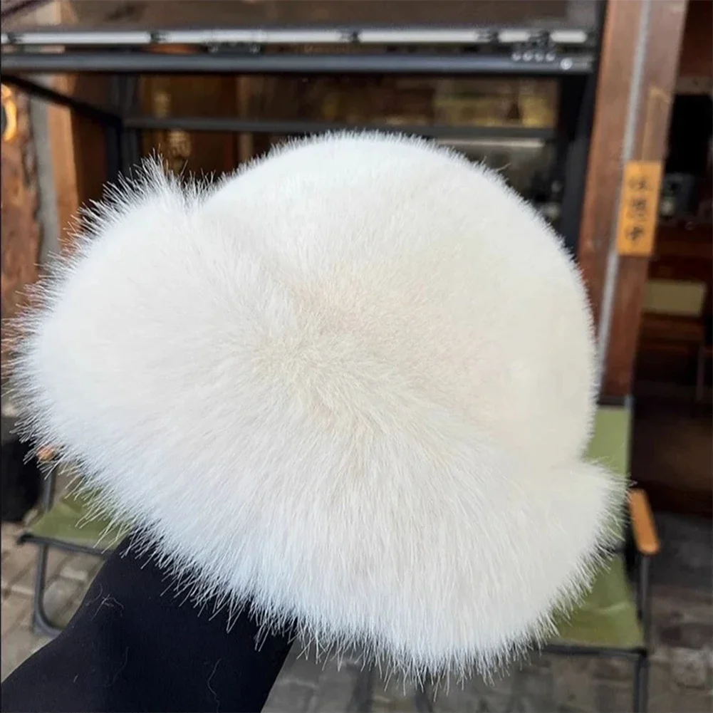Flauschige Fell-Eimer-Mütze für Frauen, Plüsch-Fischermütze, warme Damen-Wintermütze, verdickt, kalt, verschneite Tag, Panama-Kappe, Weihnachtsgeschenke – Detail 10