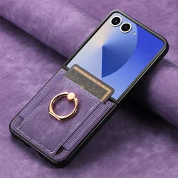 Retro Leather Wallet Phone Case with Ring Holder and Stand Functionality - Galaxy Z Flip5 (PURPLE)