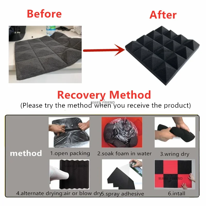 Studio Acoustic Soundproof Foam Pyramid Noise Insulation Panels 24Pcs 25x25x5cm 12Black 12Blue