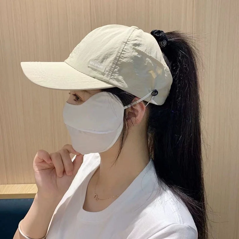 야외 스포츠 여성용 모자 헤어 타이가 있는 자외선 차단 여름 모자 오리빌 모양의 하프 탑 마스크는 자전거 등에 장착 가능