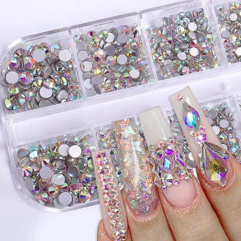 12 Grids/box Nail Art Rhinestone Mixed Crystal Rhinestone Diamond Gem  Acrylic Nail Diamond Flat Back Shiny 3D Nails Accessories - AliExpress